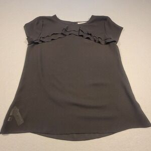 LOFT Blouse Ruffle Front Cap Sleeve Sheer Crepe Top Petites XSP Black NWT Career